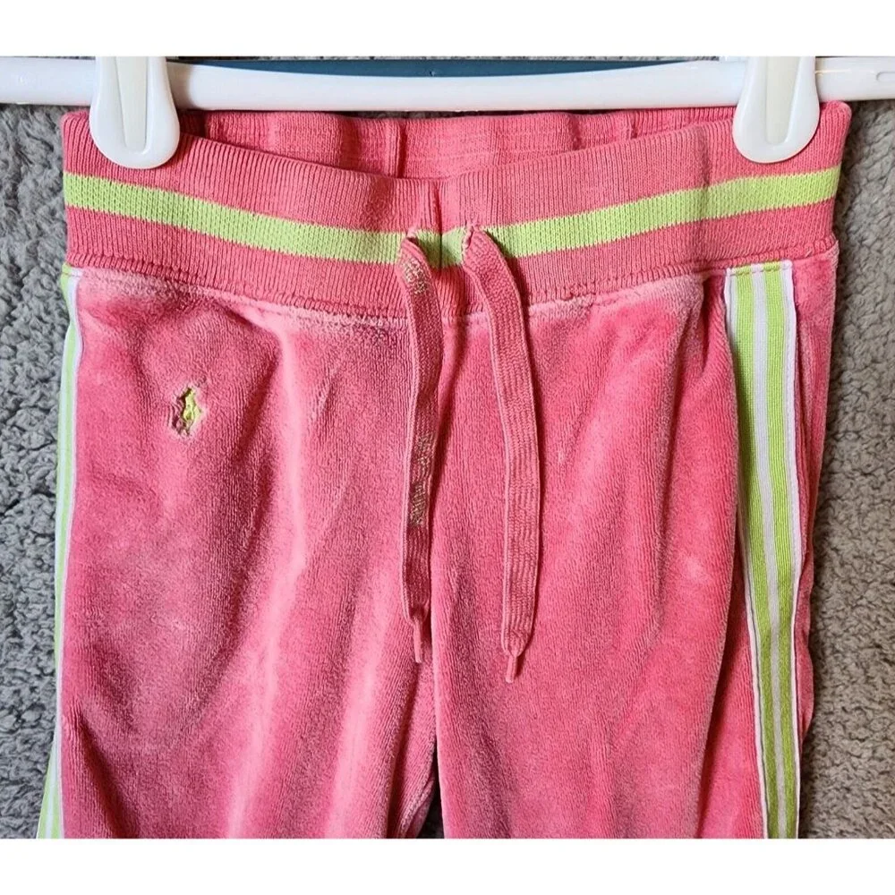 Ralph Lauren Girls Pull On‎ Elastic Waist Velour Track Pants Pink/Green Size 4